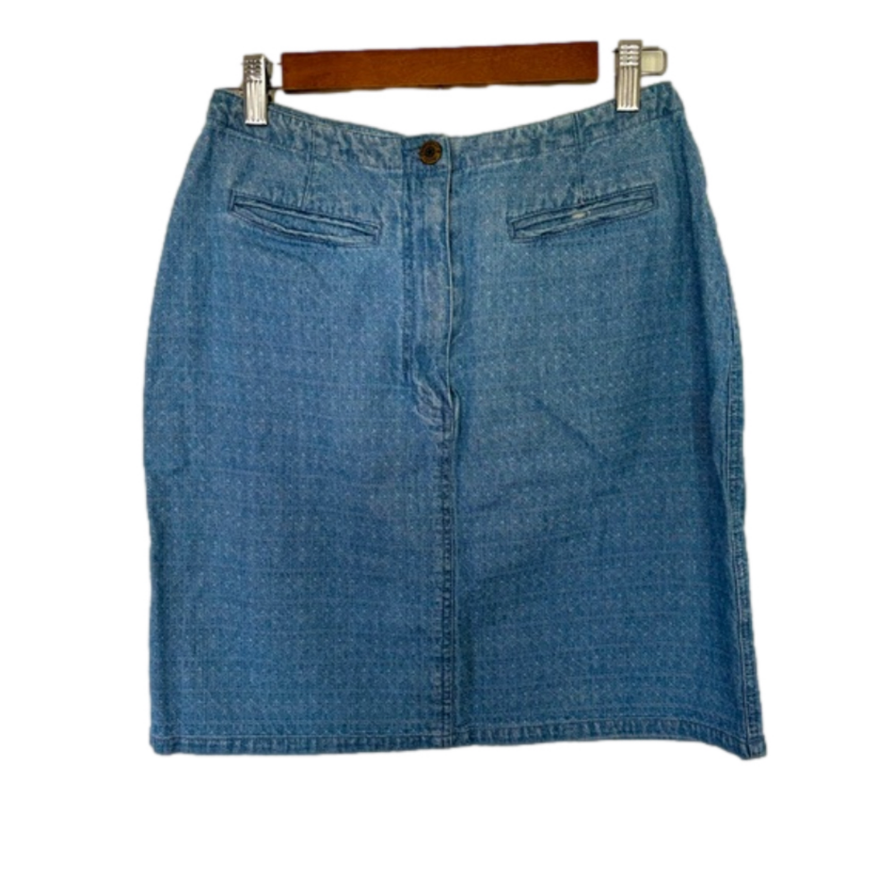 Vintage Christopher & Banks Denim Mini Pencil Skirt Bareback Front Pockets 10
